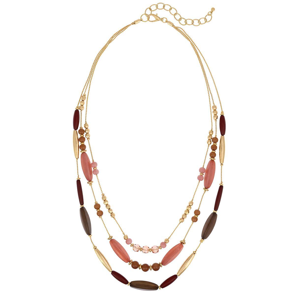 Ashley Cooper(tm) Gold-Tone 3-Row Multi-Berry Beaded Necklace