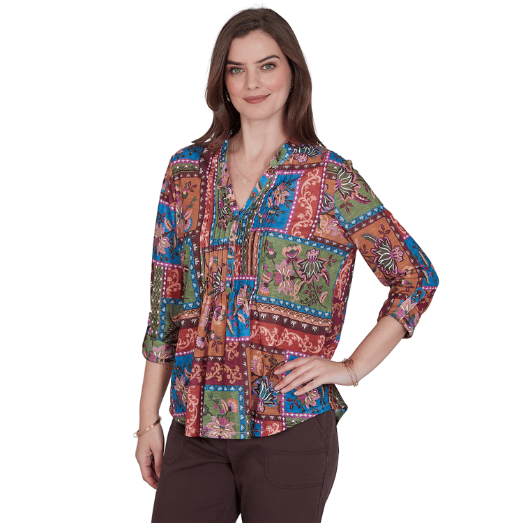 Womens Ruby Rd. Romance On The Ranch Pleated Floral Blouse