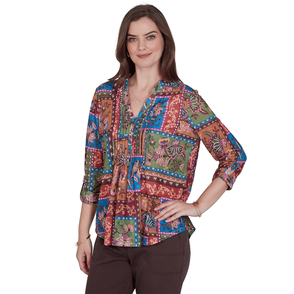 Womens Ruby Rd. Romance On The Ranch Pleated Floral Blouse