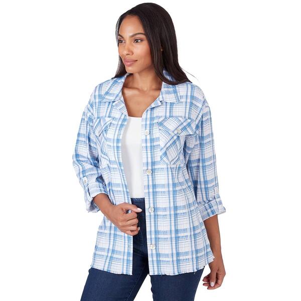 Womens Ruby Rd. Blue Horizon Button Front Plaid Jacket