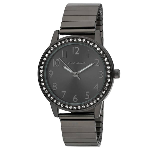 Womens Laura Ashley(R) Stone Bezel Stretch Watch - LA2053BK - image 
