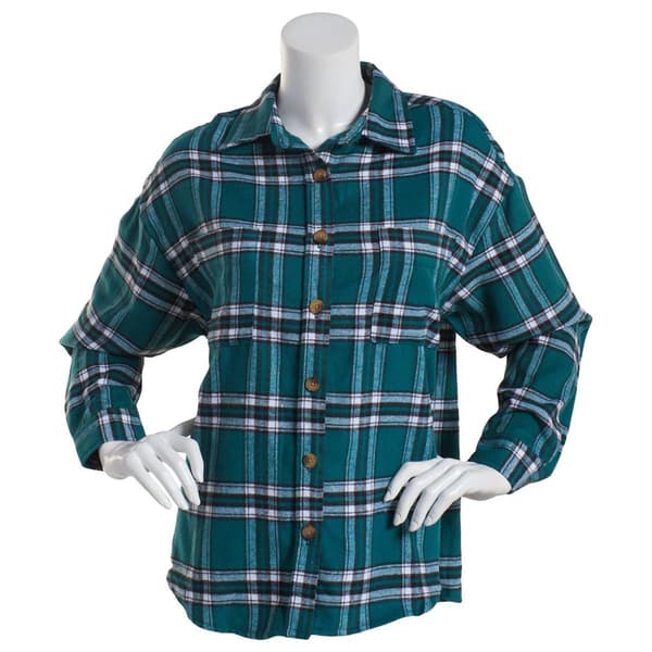Juniors No Comment Tart Plaid Oversized Shacket w/Pocket