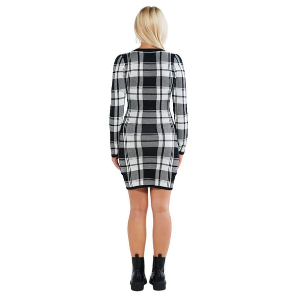 Juniors Jolie &amp; Joy Plaid Faux Button Long Sleeve A-Line Dress