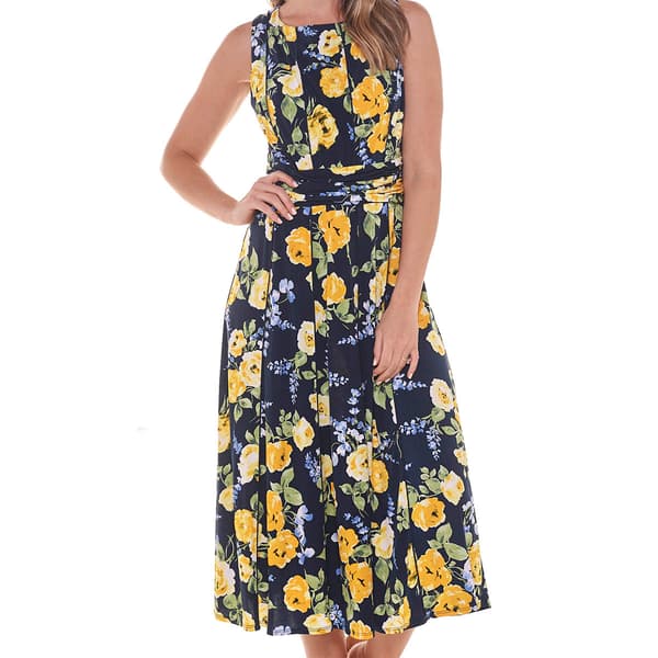 Womens Perceptions Sleeveless Pintuck Ruched Waist Midi Dress