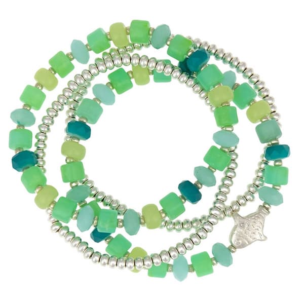 Ashley Cooper(tm) Aqua Silver-Tone 4 Row Beaded Stretch Bracelet - image 