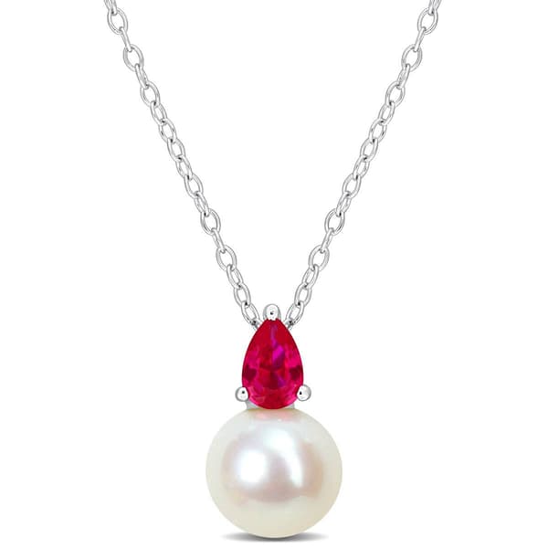 Gemstone Classics(tm) Freshwater Pearl & Created Ruby Pendant - image 