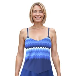 Womens American Beach Lacey Blue V-Neck Soft Cup Tankini Swim Top