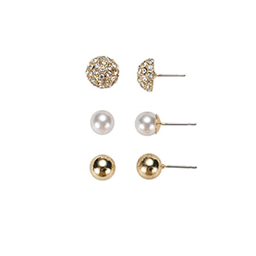 Gloria Vanderbilt 3pr.Gold-Tone Pearl & Crystal Stud...