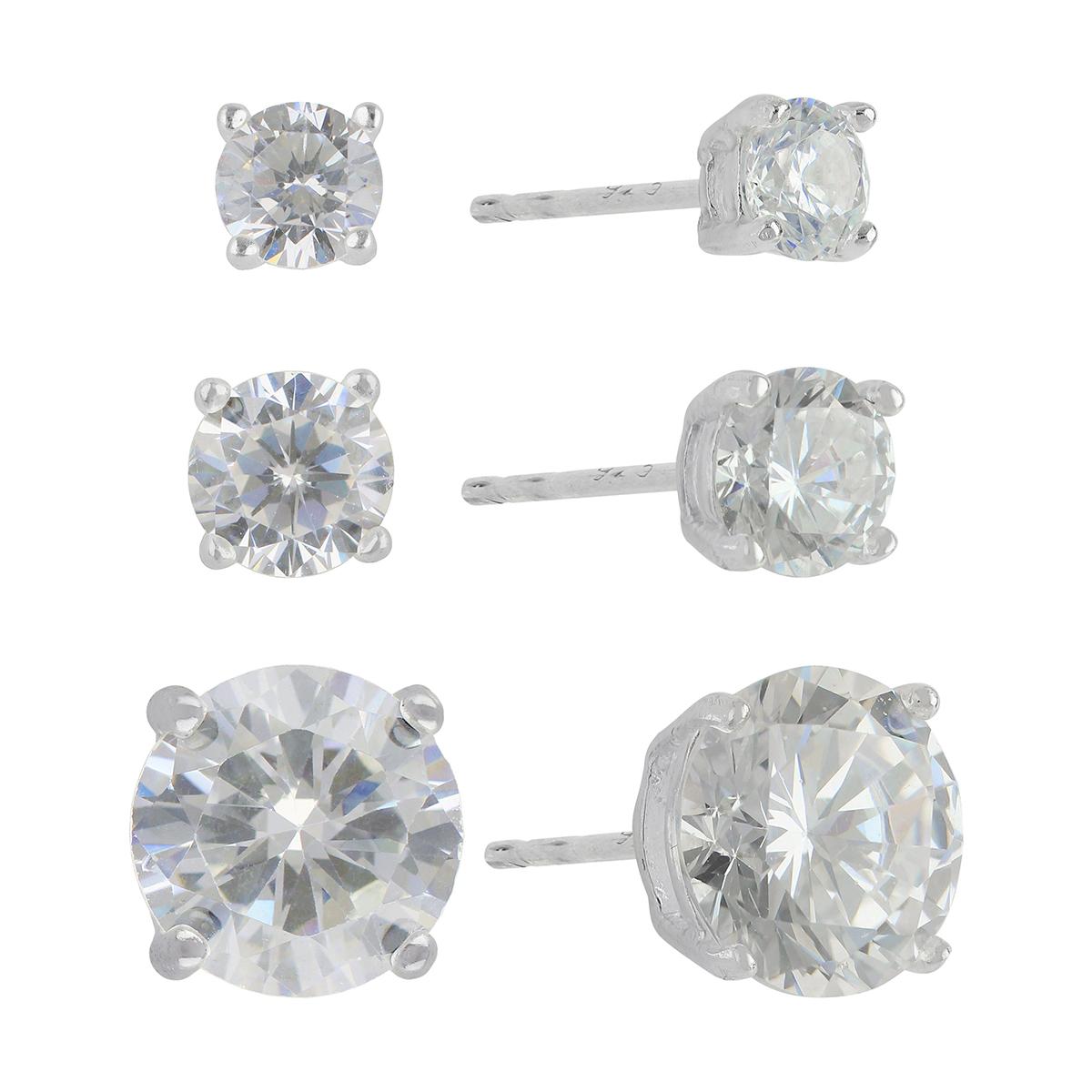 Sunstone 3pr. Sterling Silver Round CZ Stud Earrings Set