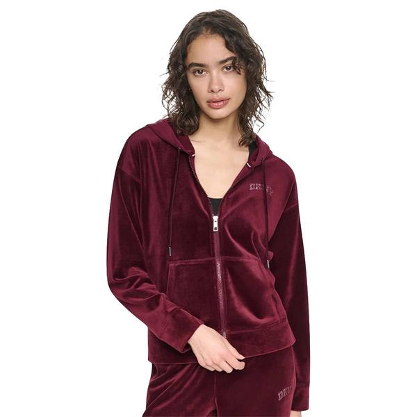Womens DKNY Sport Platinum Velour Zip Hoodie With Varisty Rhines - image 