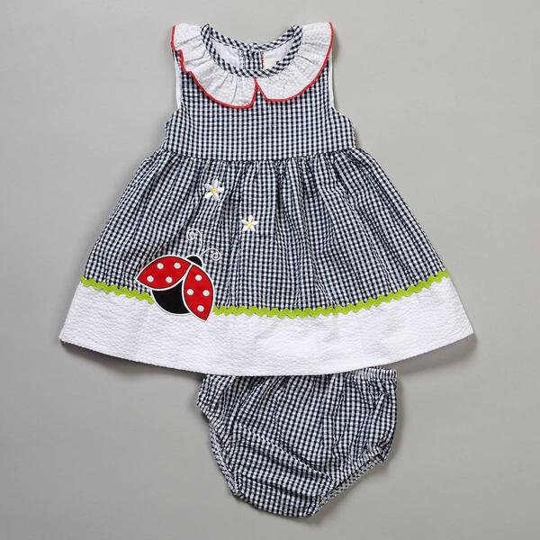 Baby Girl &#40;12-24M&#41; Rare Editions Ladybug Seersucker Dress Set - image 