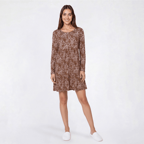 Womens White Orchid Long Sleeve Animal Ruffle Nightshirt