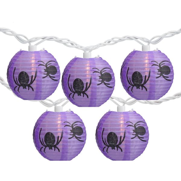Northlight Seasonals 10ct. Purple Spider Paper Lantern Lights - image 