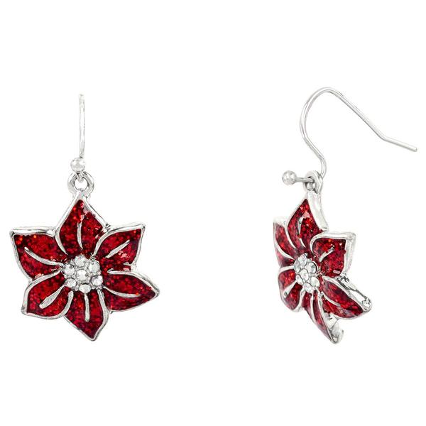 Enamel Poinsettia Drop Earrings