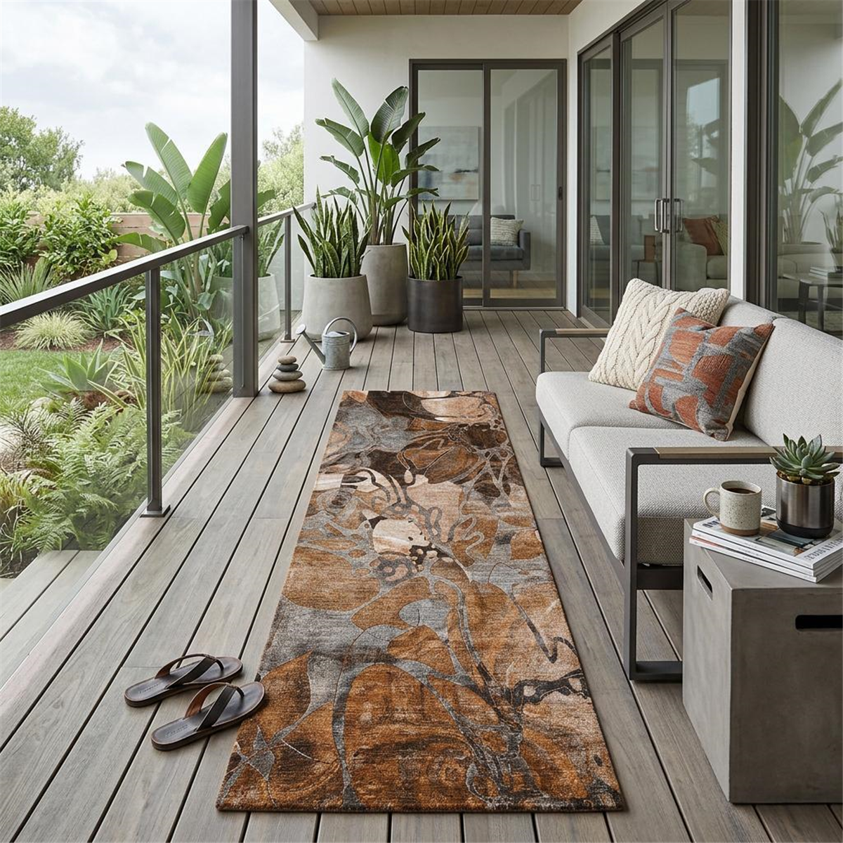 HomeRoots Chocolate Terracotta & Ivory Abstract Runner