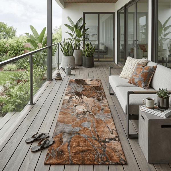 HomeRoots Chocolate Terracotta & Ivory Abstract Runner Rug - image 