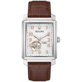 Mens Bulova Sutton Automatic Brown Leather Strap Watch - 96A268