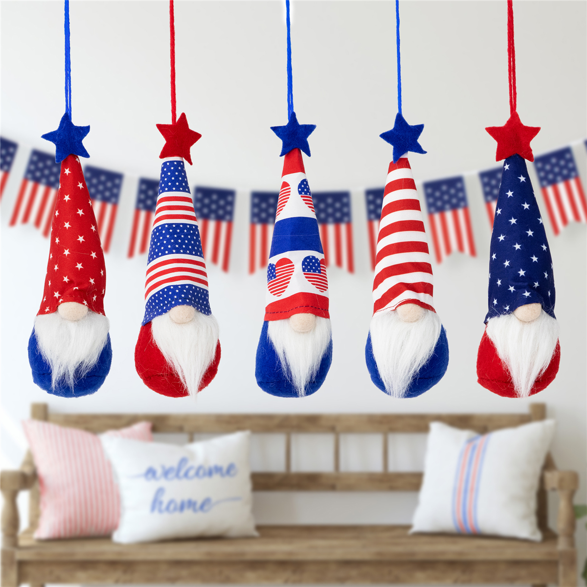 Northlight Patriotic Gnome Ornaments - Set of 5
