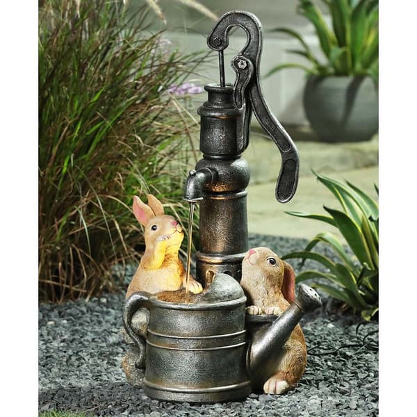 Resin Bunnies with Water Pump Fountain - image 
