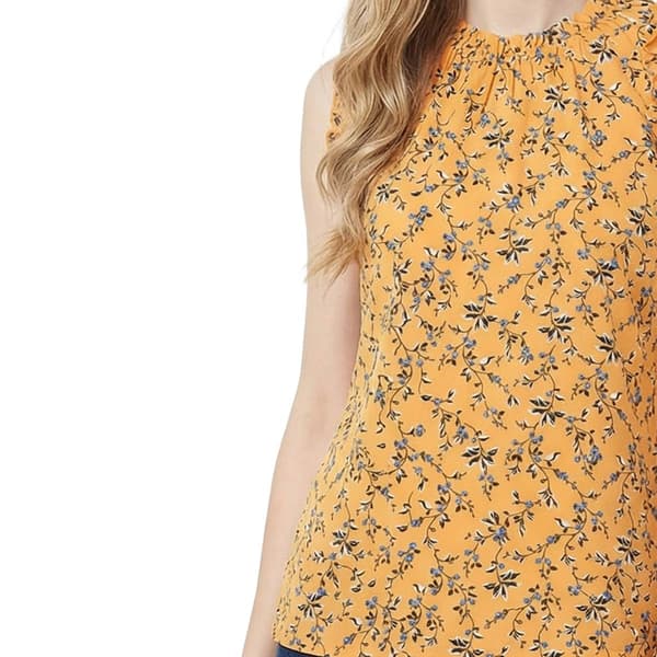 Petite NY Collection Ruffle Trim Collar Abstract Floral Blouse