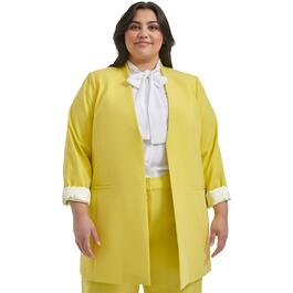 Plus Size Calvin Klein 3/4 Roll Tab Sleeve Solid Open Jacket