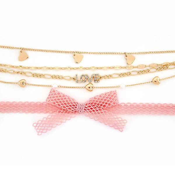 Ashley 5pc. Choker Set Featuring Hearts Pearls & Pink Bow - image 