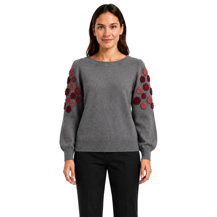 Womens Zac & Rachel Long Floral Puff Sleeve Sweater