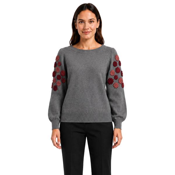 Womens Zac & Rachel Long Floral Puff Sleeve Sweater - image 