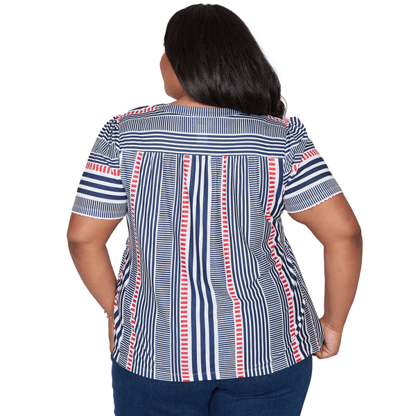 Plus Size Alfred Dunner Port Side V Neck Splice Stripe Blouse