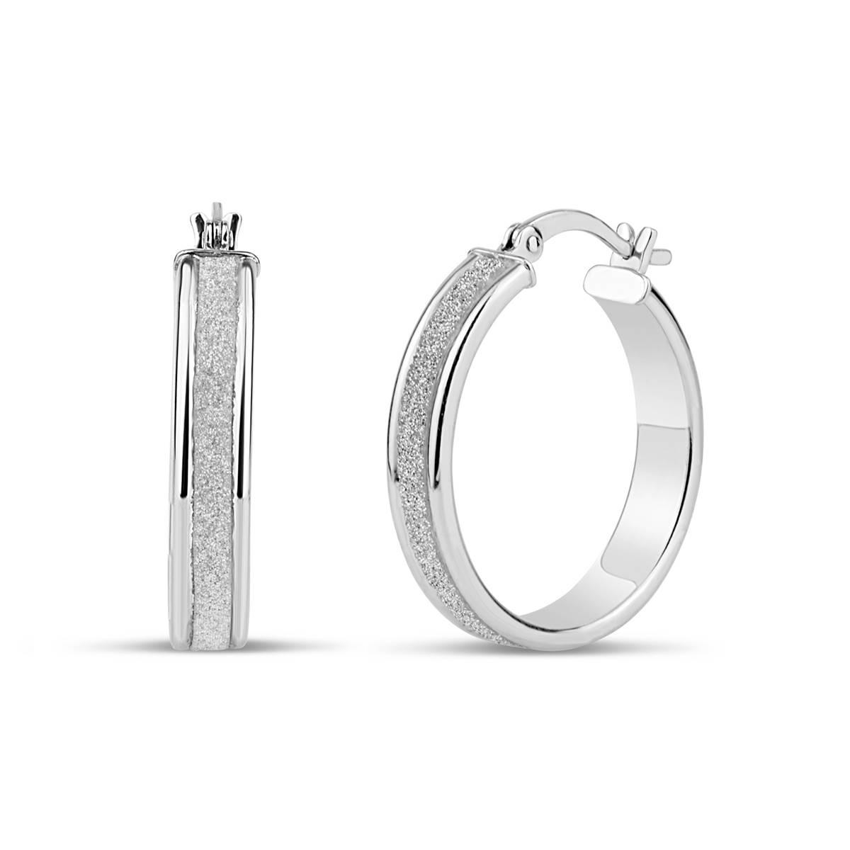 Forever New Sterling Silver 25mm x 5mm Glitter Huggie...