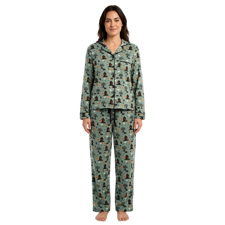 Plus Size René Rofé® Long Sleeve Haunted House Pajama Set