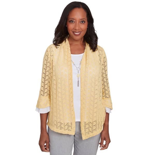 Petite Alfred Dunner Dress Code Pointelle Two In One Top - image 