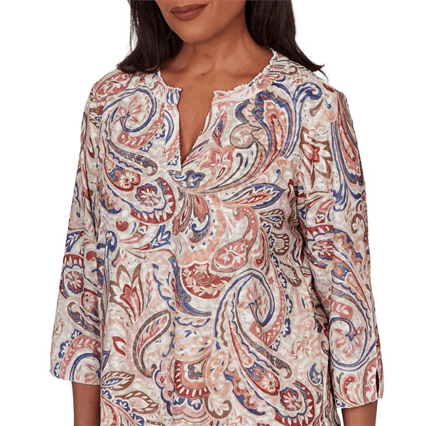 Petite Alfred Dunner Camden Market 3/4 Sleeve Paisley Blouse