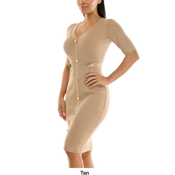 Womens Nina Leonard Elbow Sleeve Rib Button Trim Sweater Dress - image 