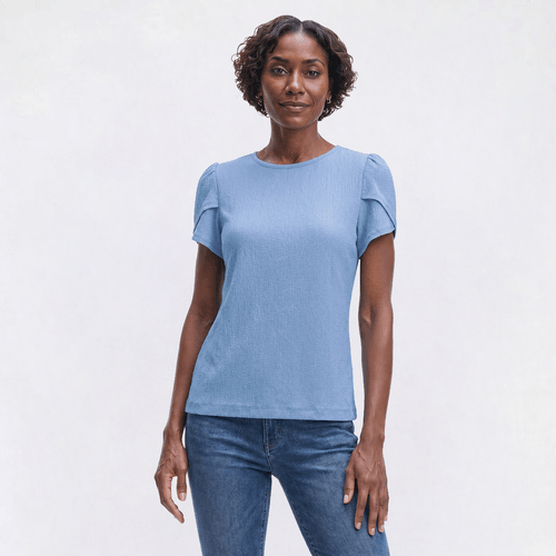 Petite AK Anne Klein Short Tulip Sleeve Textured Blouse
