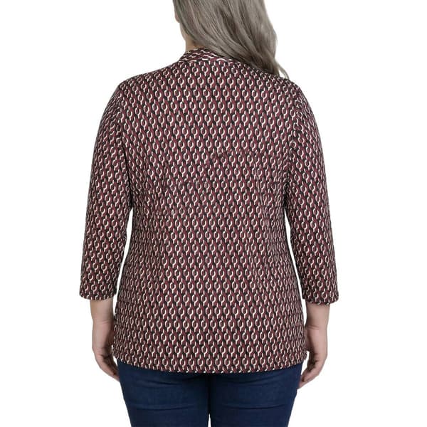 Plus Size NY Collection 3/4 Sleeve Geometric Two in One Blouse