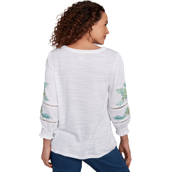 Womens Ruby Rd. Paradise Cove Solid Embroidered Blouse