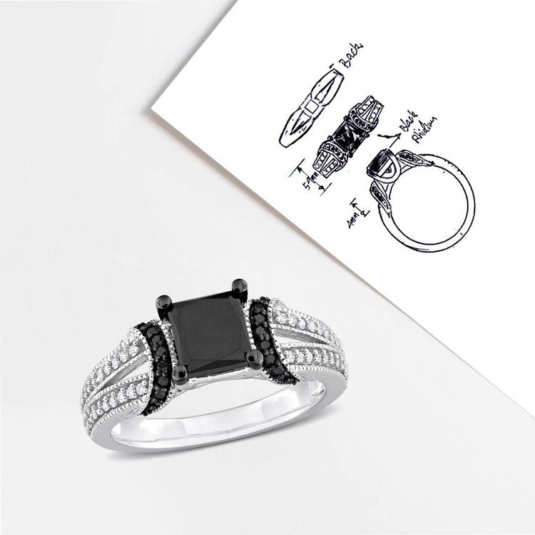 Sophia B 2 1/4ctw. Black & White Princess Diamond Statement Ring