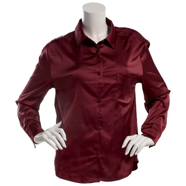 Juniors Love Tree Satin Oversized Button Up Shirt - image 