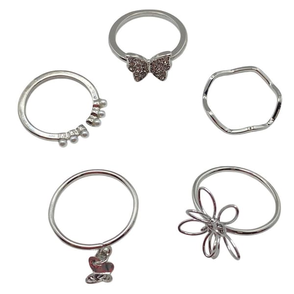 Ashley 5pc. Silver-Tone Butterfly Open Flower Ring Set - image 