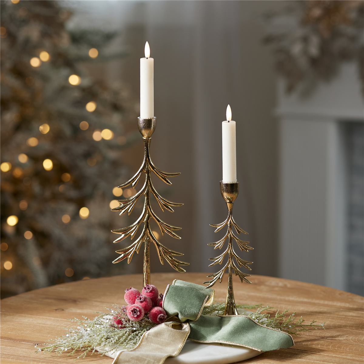 Melrose Metal Pine Tree Taper Candle Holder - Set of 2