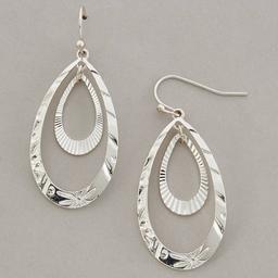 Design Collection Silver Plated Double Oval Drop Earrings