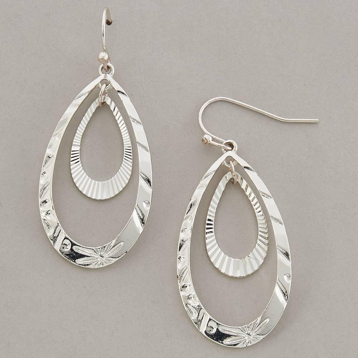 Design Collection Silver Plated Double Oval Drop Earrings