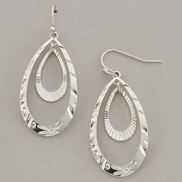 Design Collection Silver Plated Double Oval Drop Earrings - image 
