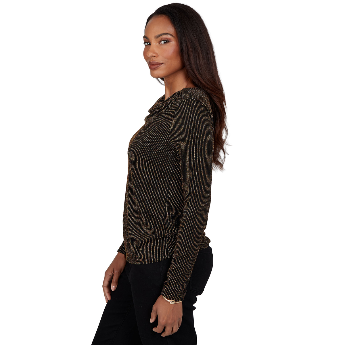 Womens Emaline Soiree Long Sleeve Drape Neck Stripe Blouse