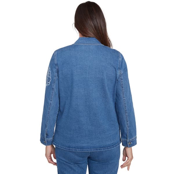 Petite Alfred Dunner Free Spirit Floral Applique Denim Jacket