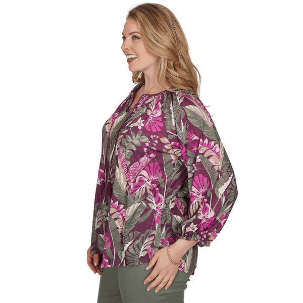 Plus Size Ruby Rd. Sedona Escape Tropical Tassel Neck Blouse