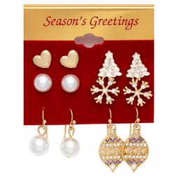 6pc. Heart/Tree/Ornament Stud & Dangle Earrings Set