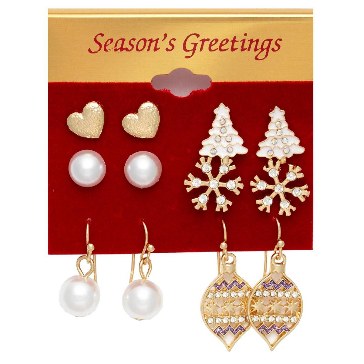 6pc. Heart/Tree/Ornament Stud & Dangle Earrings Set