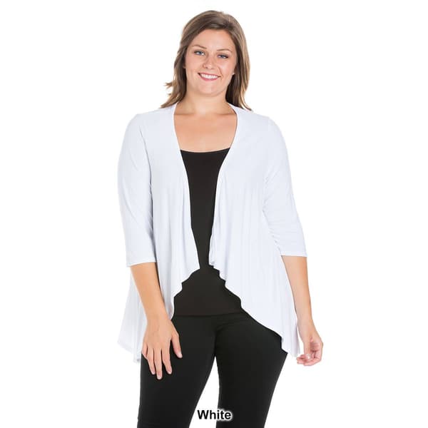 Plus Size 24/7 Comfort Apparel Elbow Sleeve Open Cardigan